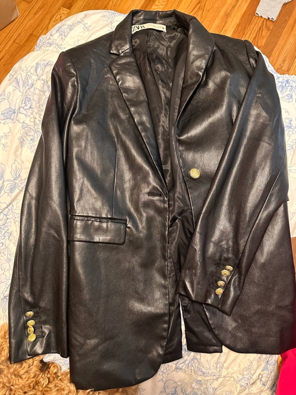 Zara Black Faux Leather Blazer Jacket